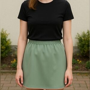 Women Sage Green A-Line Skirt with Contrast Hem – Effortless Chic